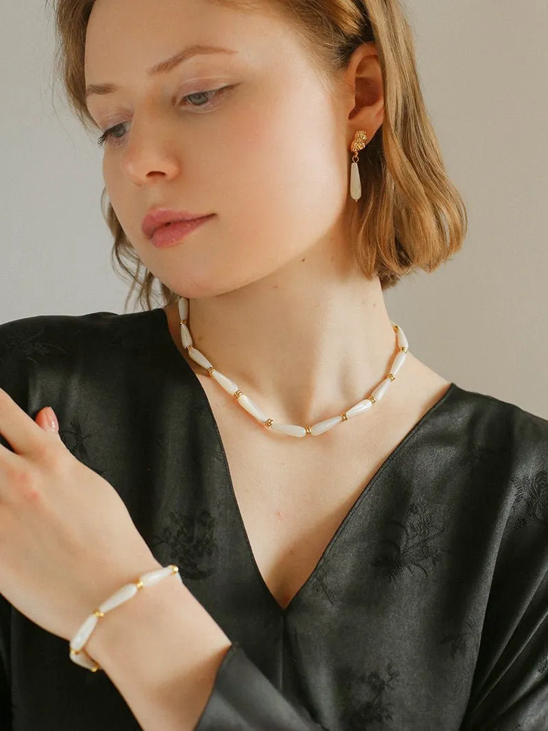 Handmade Water Drop White Mother-of-pearl Earrings