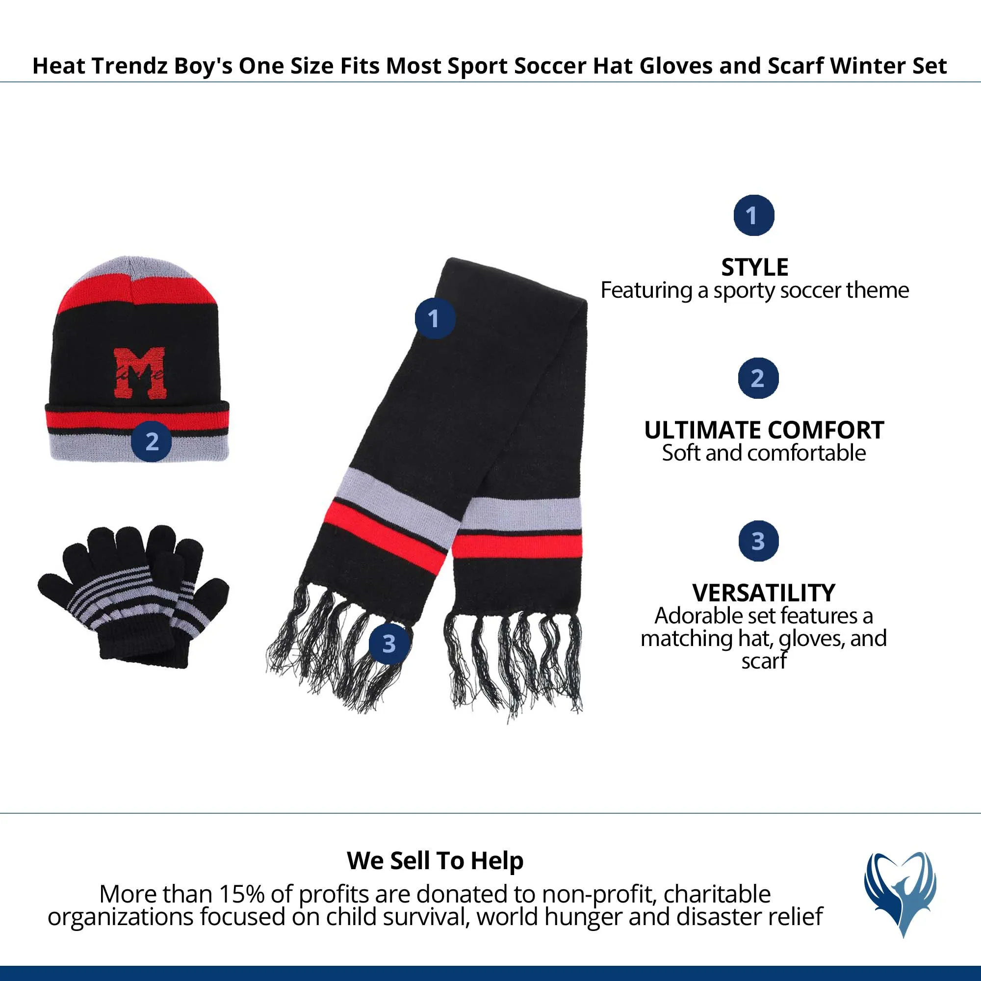 Heat Trendz Boy's One Size Fits Most Sport Soccer Hat Gloves and Scarf Winter Set