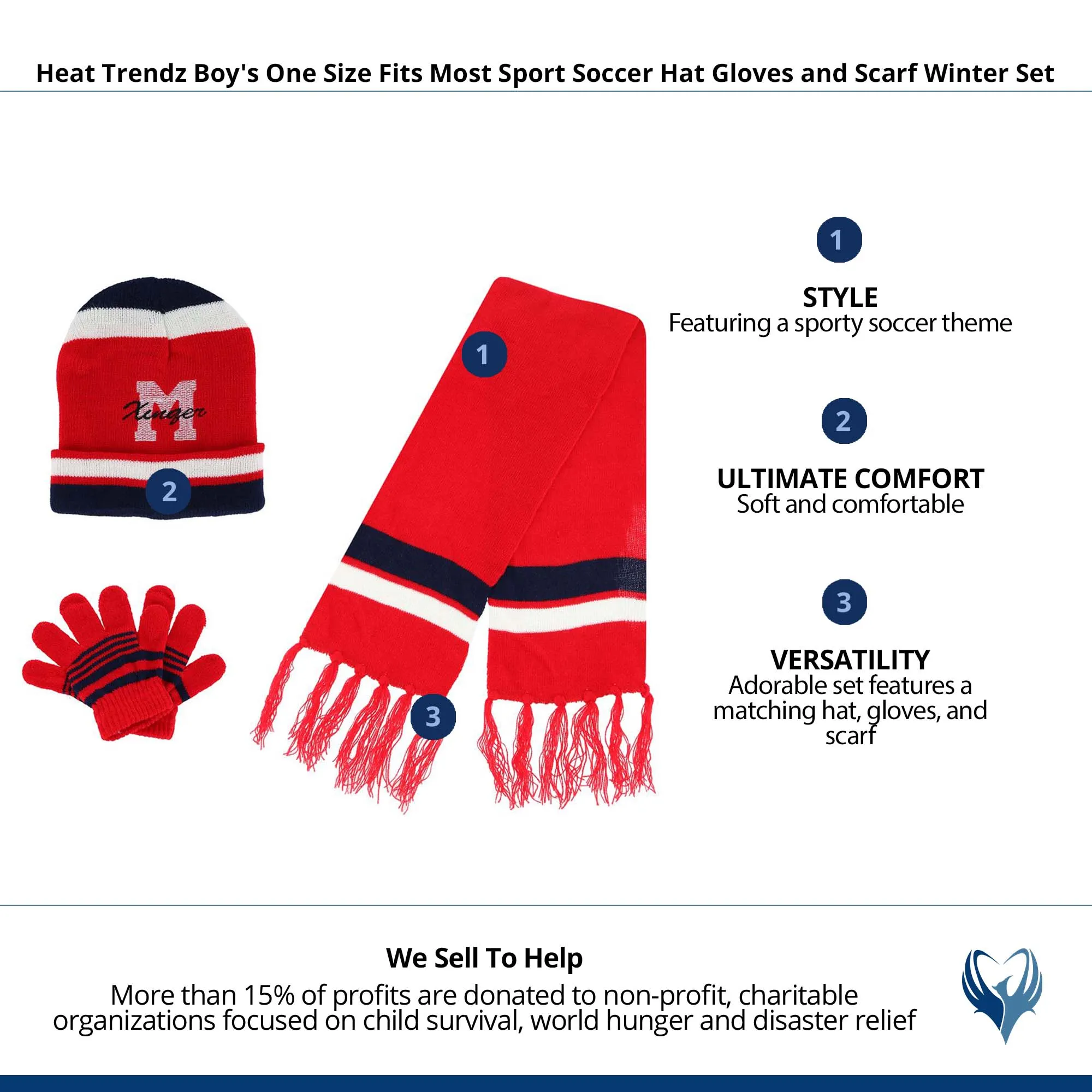 Heat Trendz Boy's One Size Fits Most Sport Soccer Hat Gloves and Scarf Winter Set