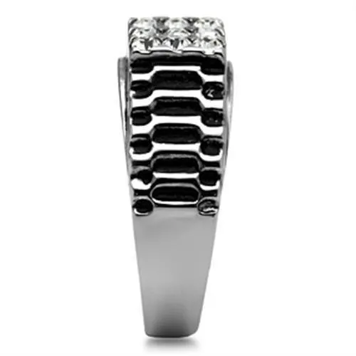 High polished (no plating) Stainless Steel Ring with Top Grade Crystal in Clear for Women Style TK368