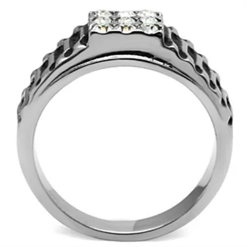 High polished (no plating) Stainless Steel Ring with Top Grade Crystal in Clear for Women Style TK368