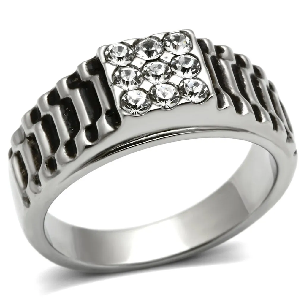 High polished (no plating) Stainless Steel Ring with Top Grade Crystal in Clear for Women Style TK368