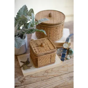 Kalalou - SET OF TWO ROUND AND SQUARE WOVEN CANE BOXES - CEPC1002