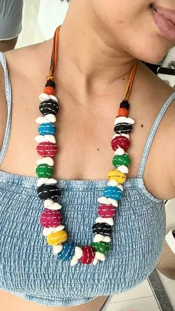 Kowdi seashell Handmade thread choker adjustable length necklace multicolor
