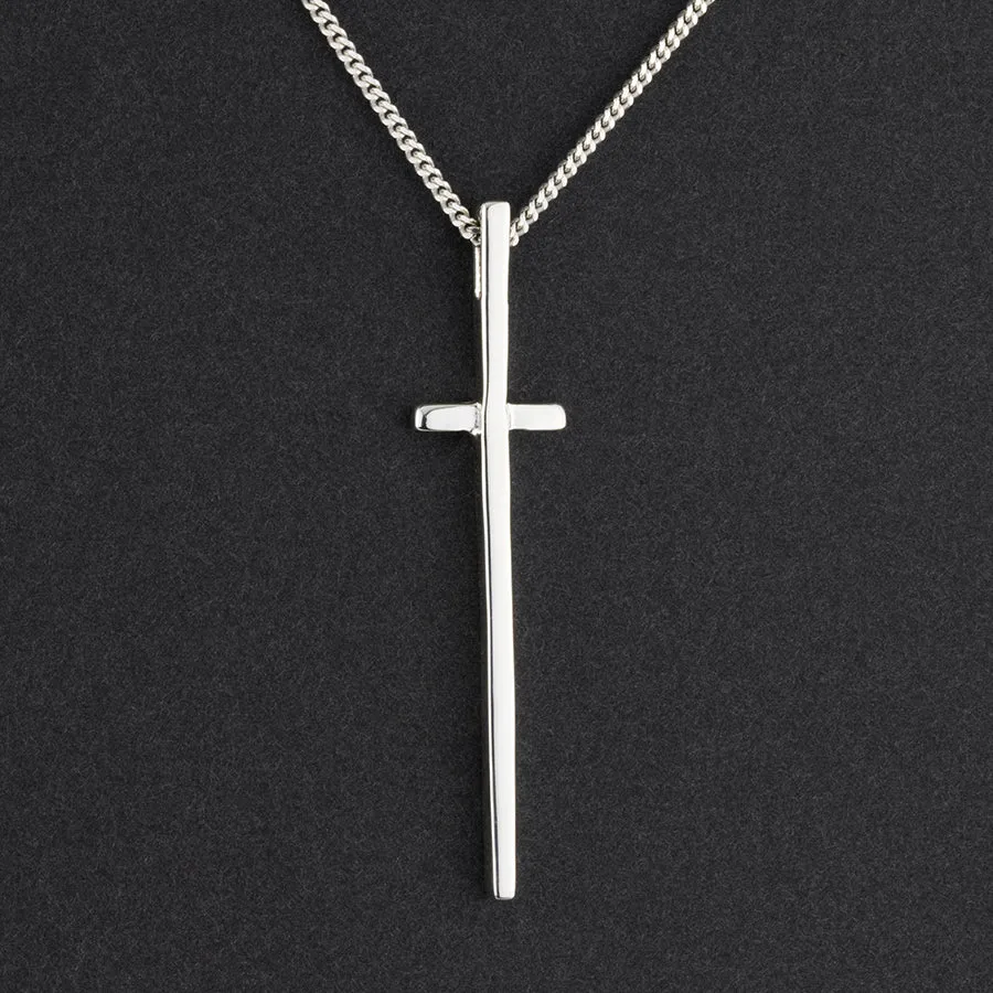 Long Thin Minimalist Sterling Silver Cross Pendant