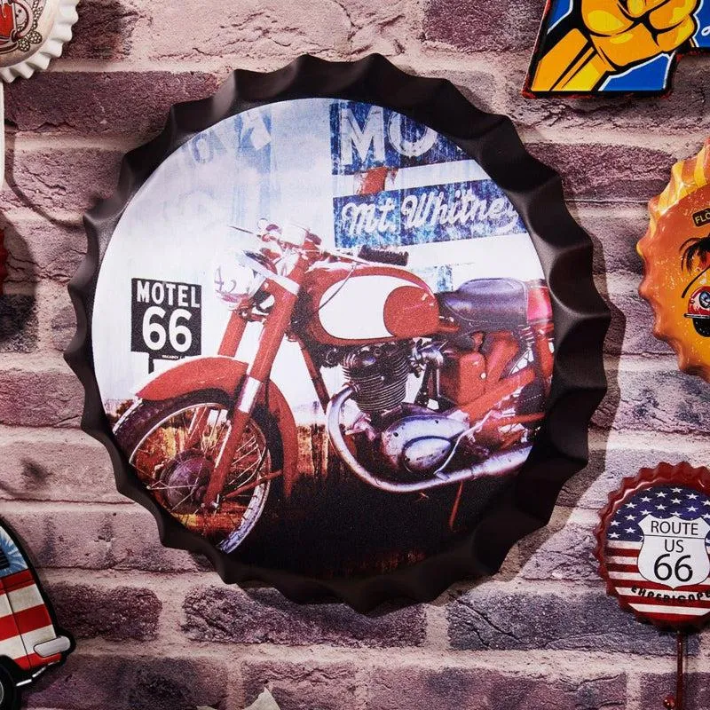 Motor Red Motel 66 Bottle Cap Wall Accent