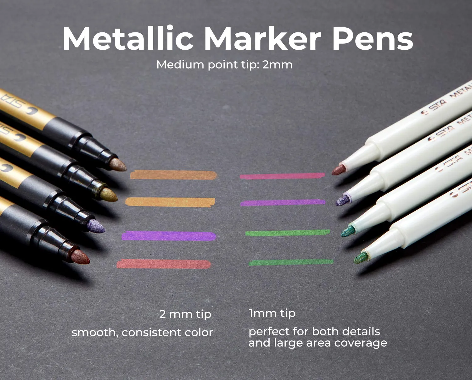 Ohuhu Premium Metallic Marker Pens Fine Tip 10 colours Glitter Paint Pen Window Marker for DIY Card Making Coloring Books Scrapbook Photo Album Rock Art 2 mm fine tips