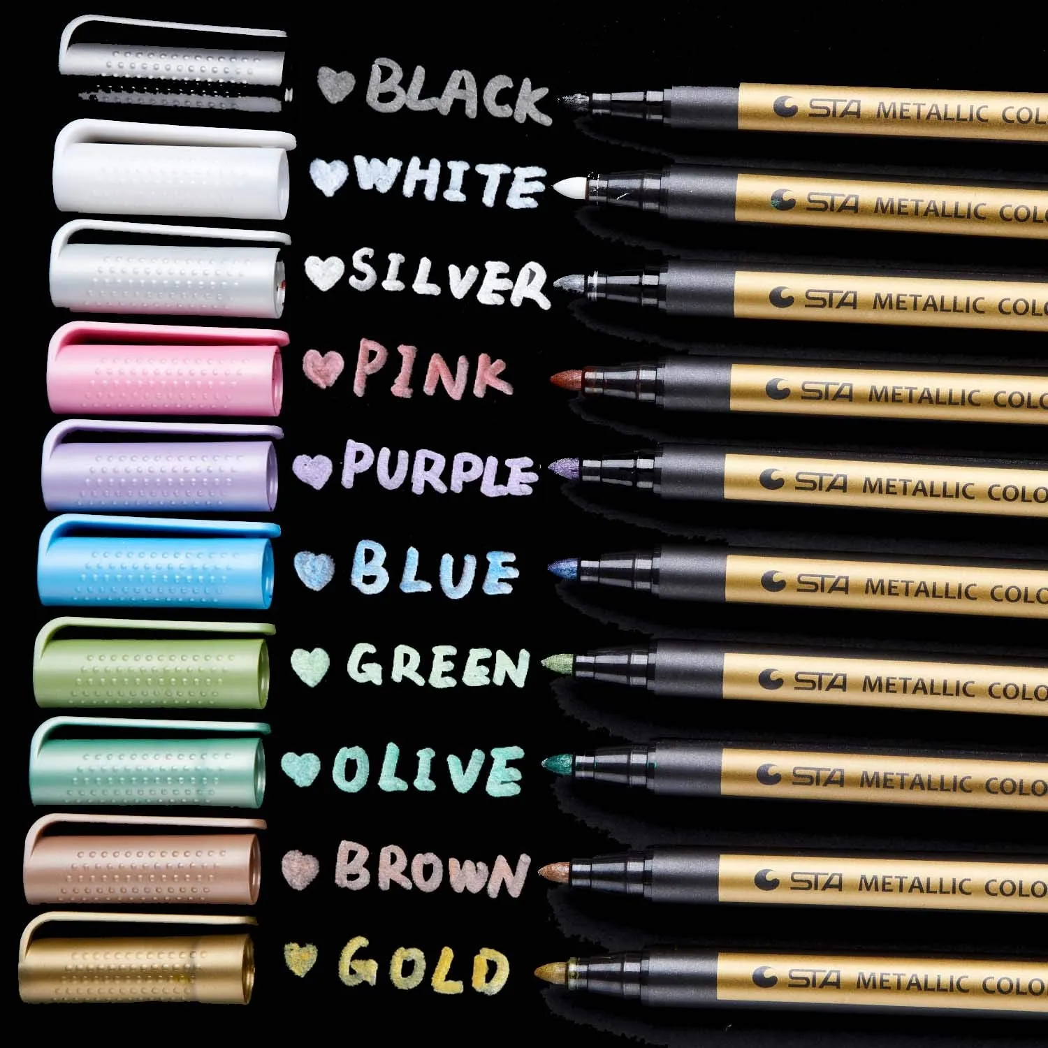 Ohuhu Premium Metallic Marker Pens Fine Tip 10 colours Glitter Paint Pen Window Marker for DIY Card Making Coloring Books Scrapbook Photo Album Rock Art 2 mm fine tips