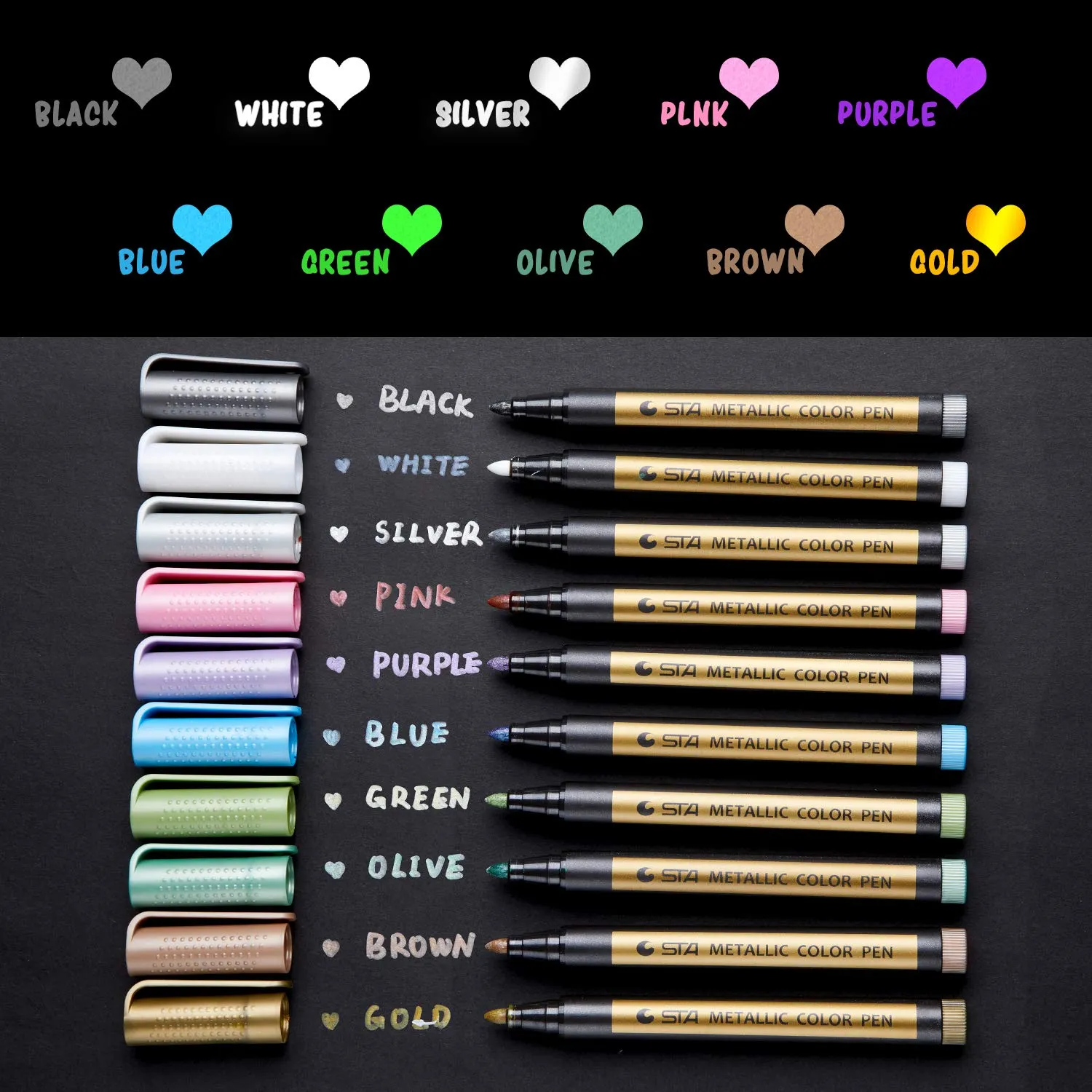 Ohuhu Premium Metallic Marker Pens Fine Tip 10 colours Glitter Paint Pen Window Marker for DIY Card Making Coloring Books Scrapbook Photo Album Rock Art 2 mm fine tips