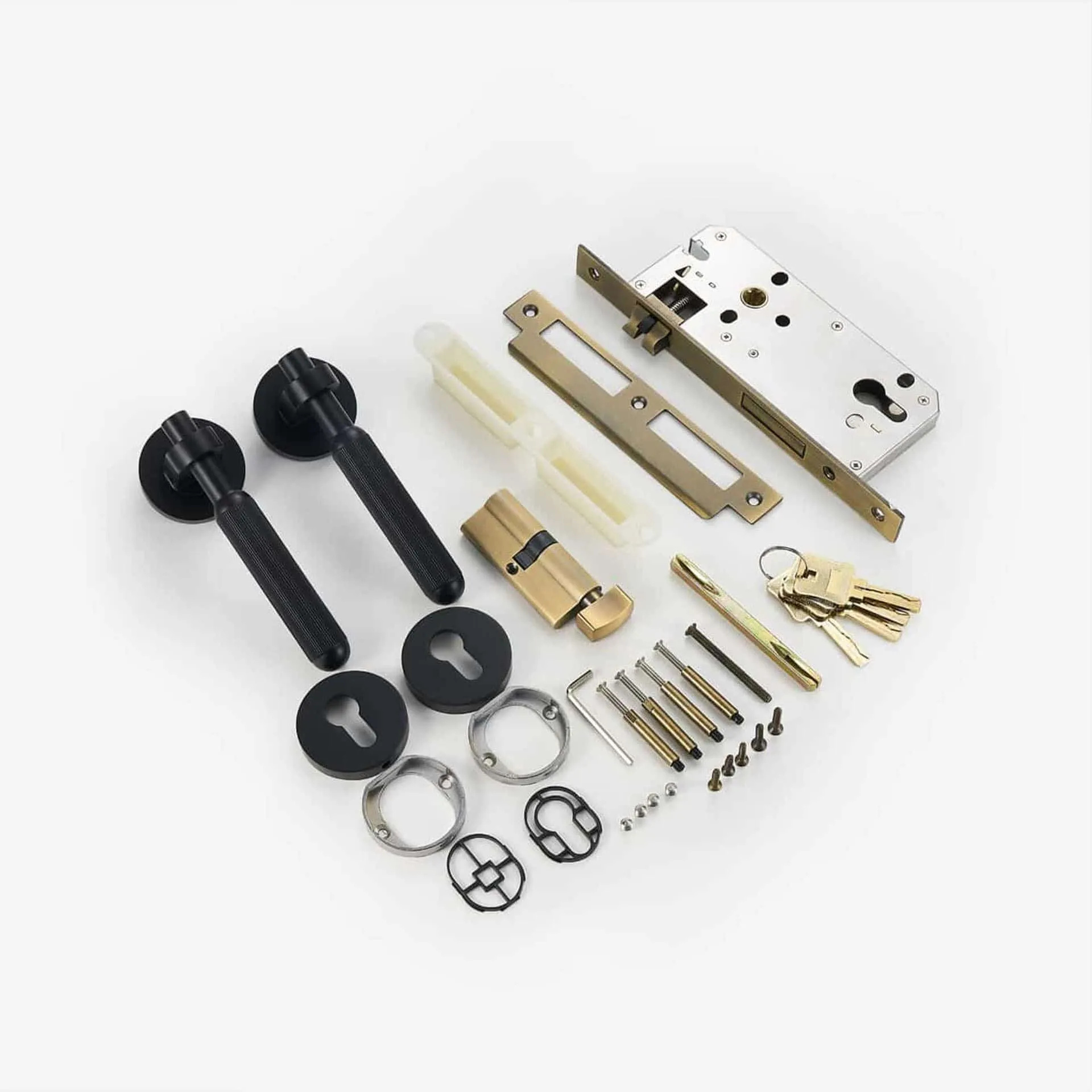 PIPE Solid Brass Lever Door Handle & Lock Set