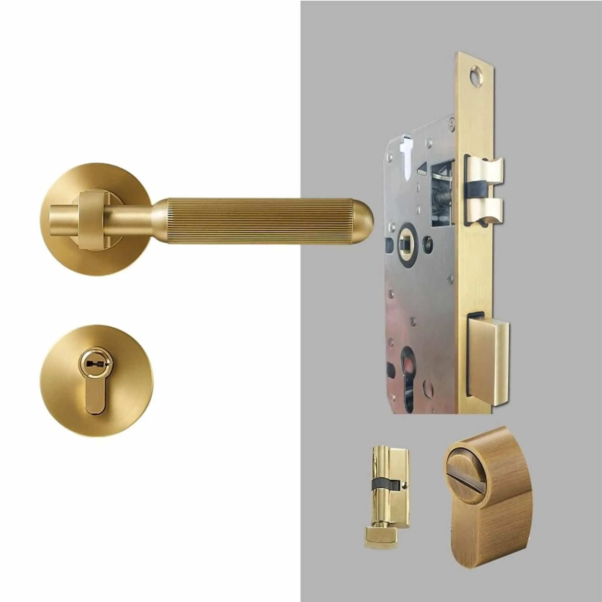 PIPE Solid Brass Lever Door Handle & Lock Set
