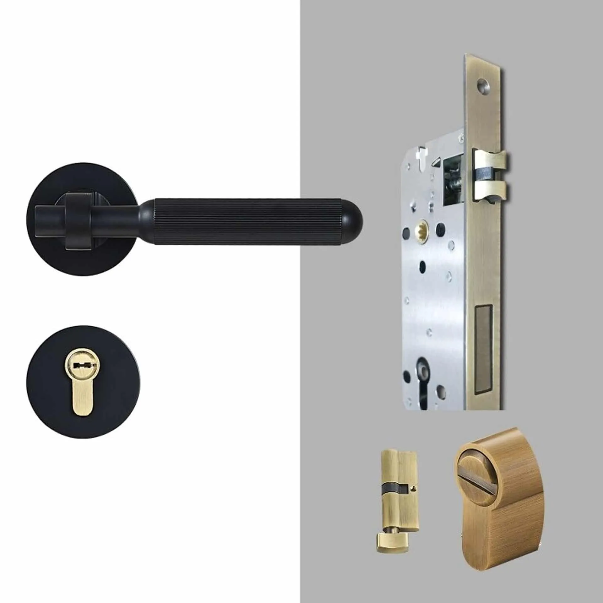 PIPE Solid Brass Lever Door Handle & Lock Set
