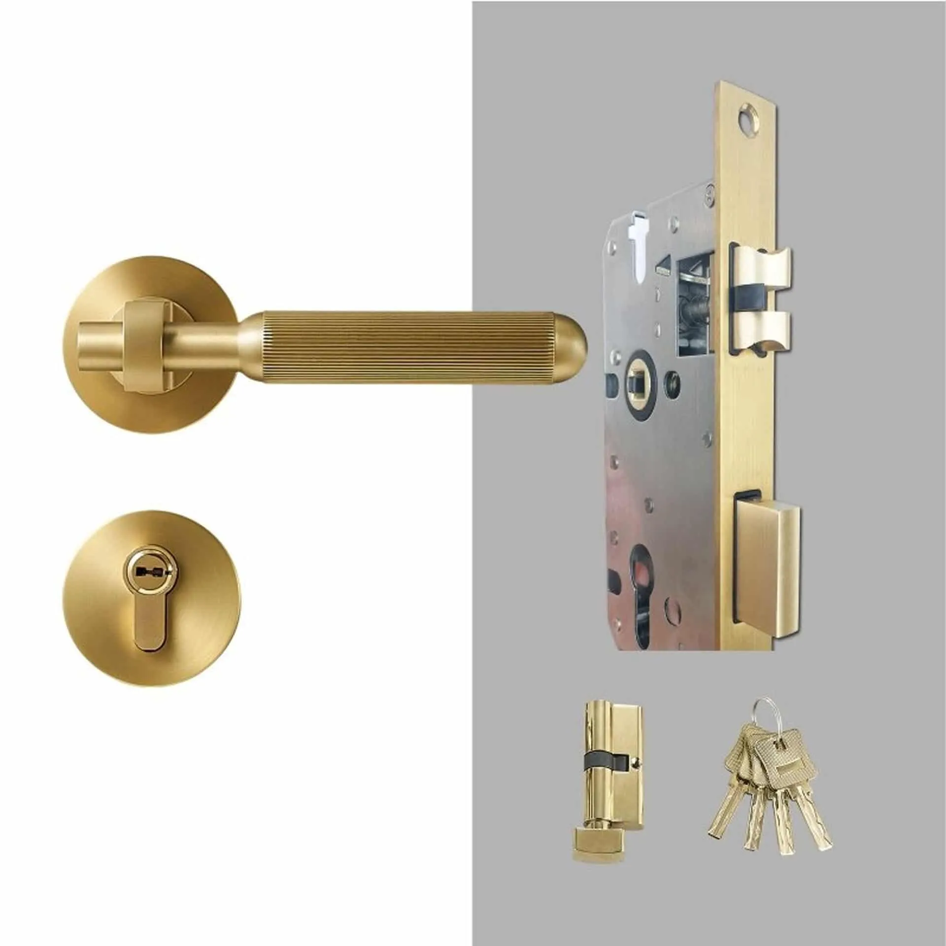 PIPE Solid Brass Lever Door Handle & Lock Set