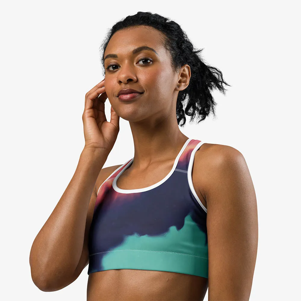 Printed Sports Bra "Funky Clouds" Blue/Terracotta