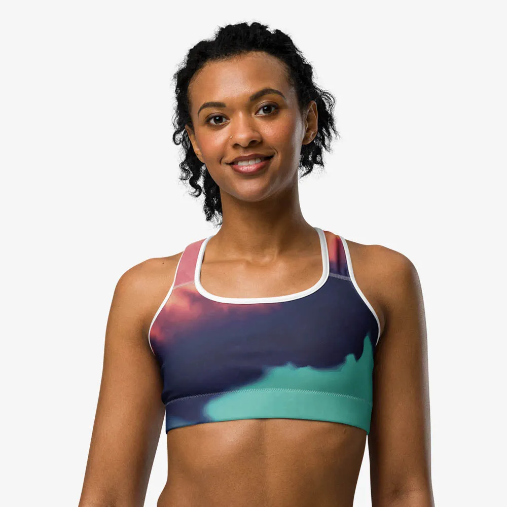 Printed Sports Bra "Funky Clouds" Blue/Terracotta