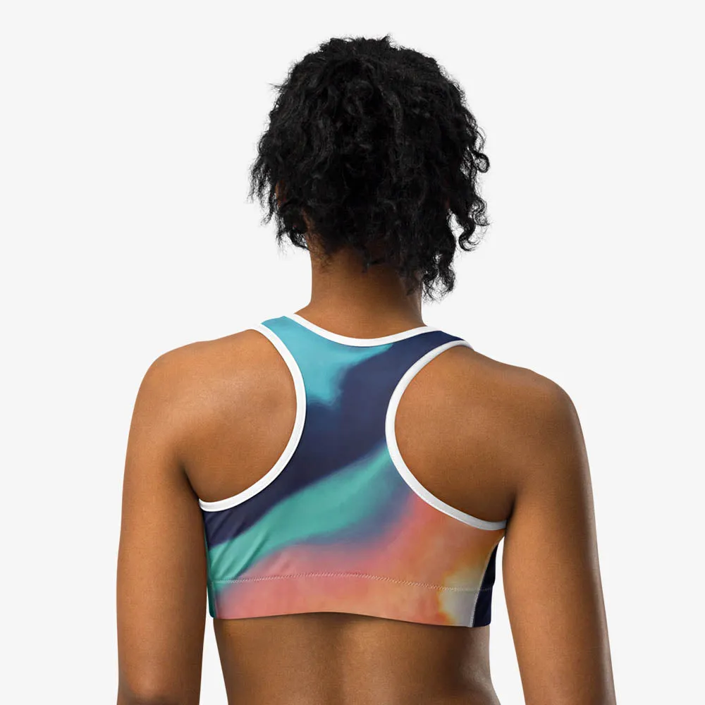 Printed Sports Bra "Funky Clouds" Blue/Terracotta