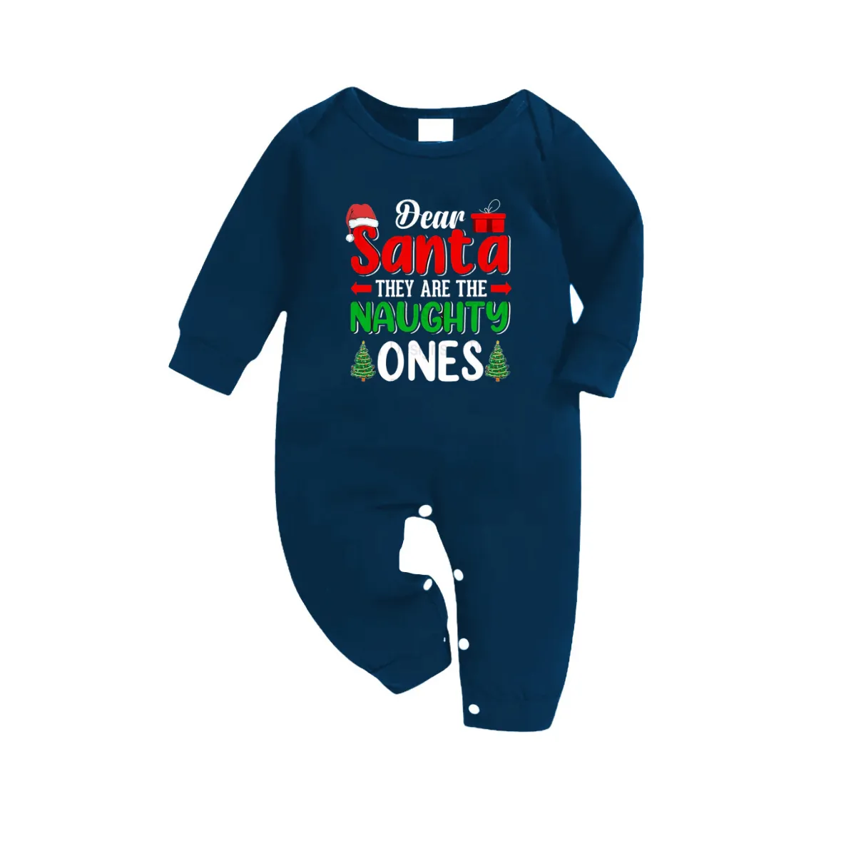 "Dear Santa They are The Naughty Ones" Slogan Printed Blue Plaid Family Matching Pajamas
