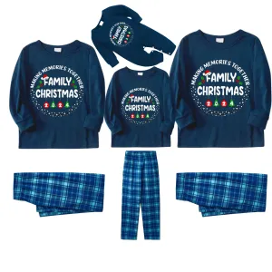 "MAKING MEMORIES TOGETHER FAMILY CHRISTMAS 2024" Text Pattern - Blue Long Sleeve Top With Blue Plaid Family Matching Pajamas
