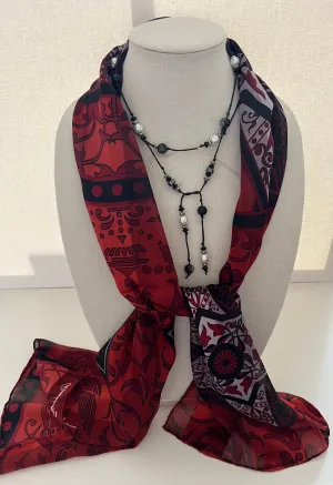 Red Kaleidoscope Silk Scarf with Lariat