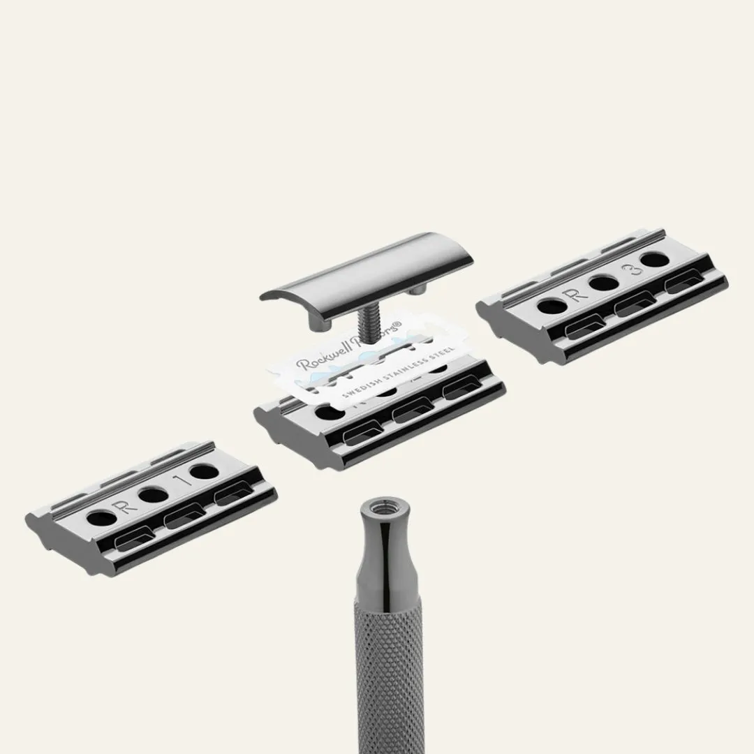 Rockwell 6C Adjustable White Chrome Razor with New Handles