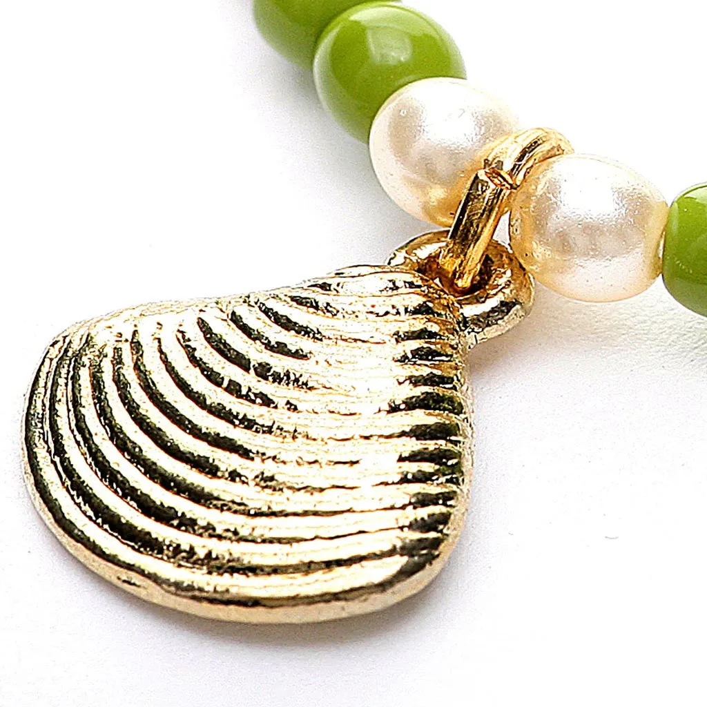 Scallop Sea Shell Charm Glass Bead Bracelet