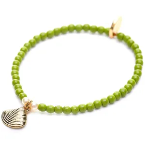 Scallop Sea Shell Charm Glass Bead Bracelet