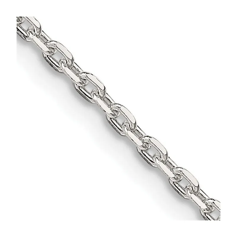 Sterling Silver 2mm Beveled Oval Cable Chain Necklace w/4in ext.