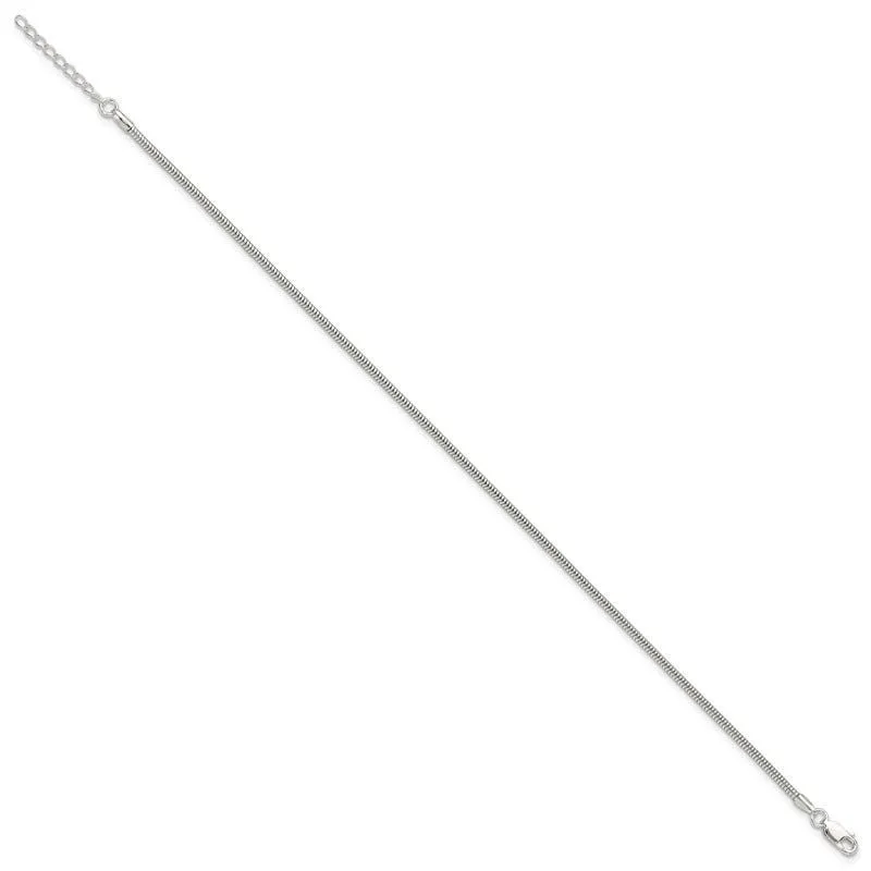Sterling Silver 2mm Snake Chain 9in Plus 1in ext. Anklet
