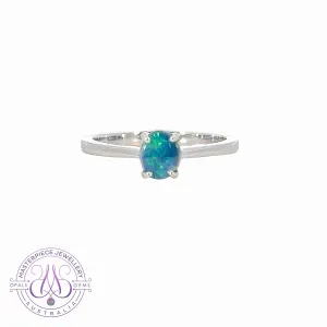 Sterling Silver Black Opal solitaire ring 6x5mm