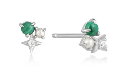 Sterling Silver Malachite Star Stud Earrings by Ania Haie