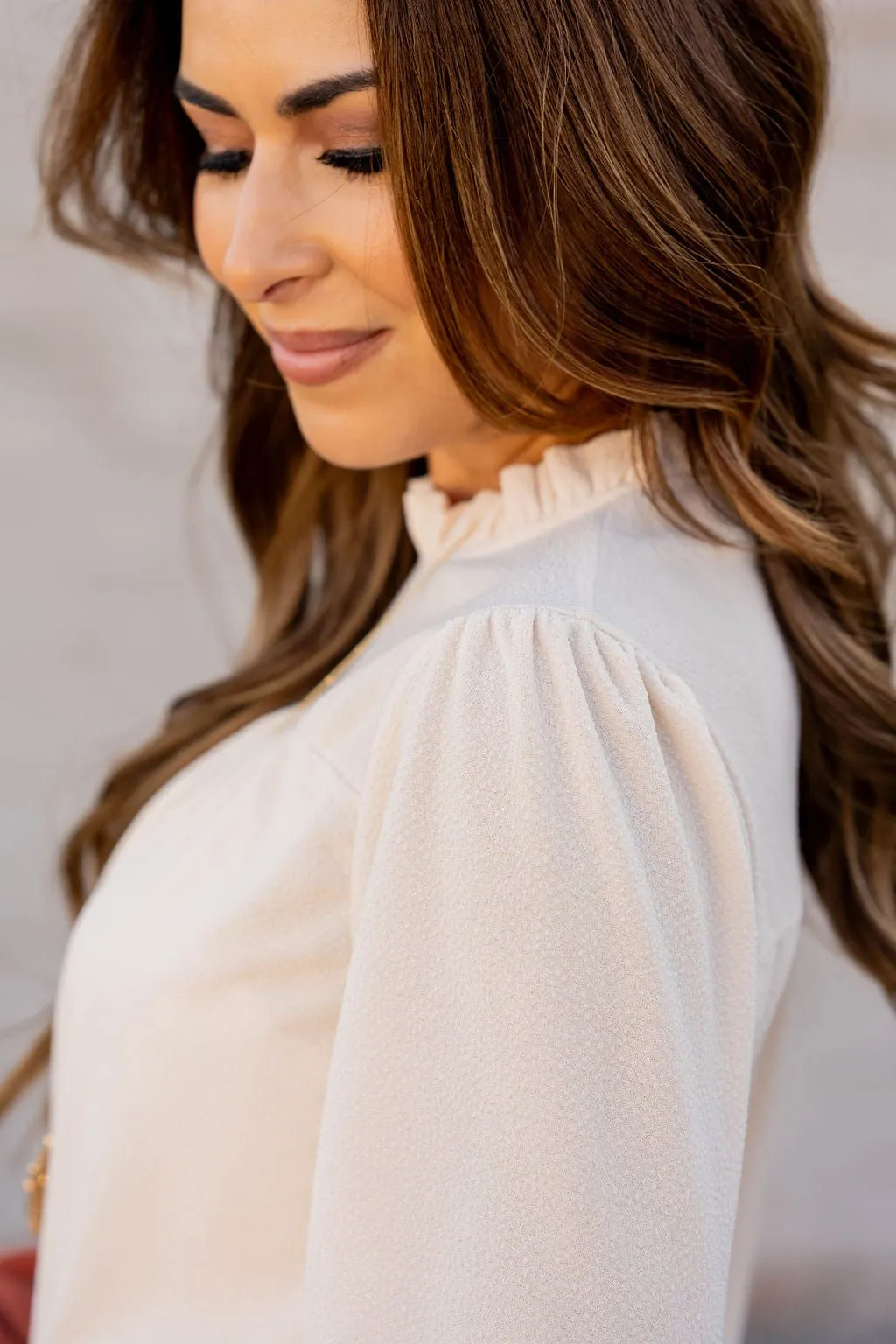 Subtle Textured Cinched Trim Blouse