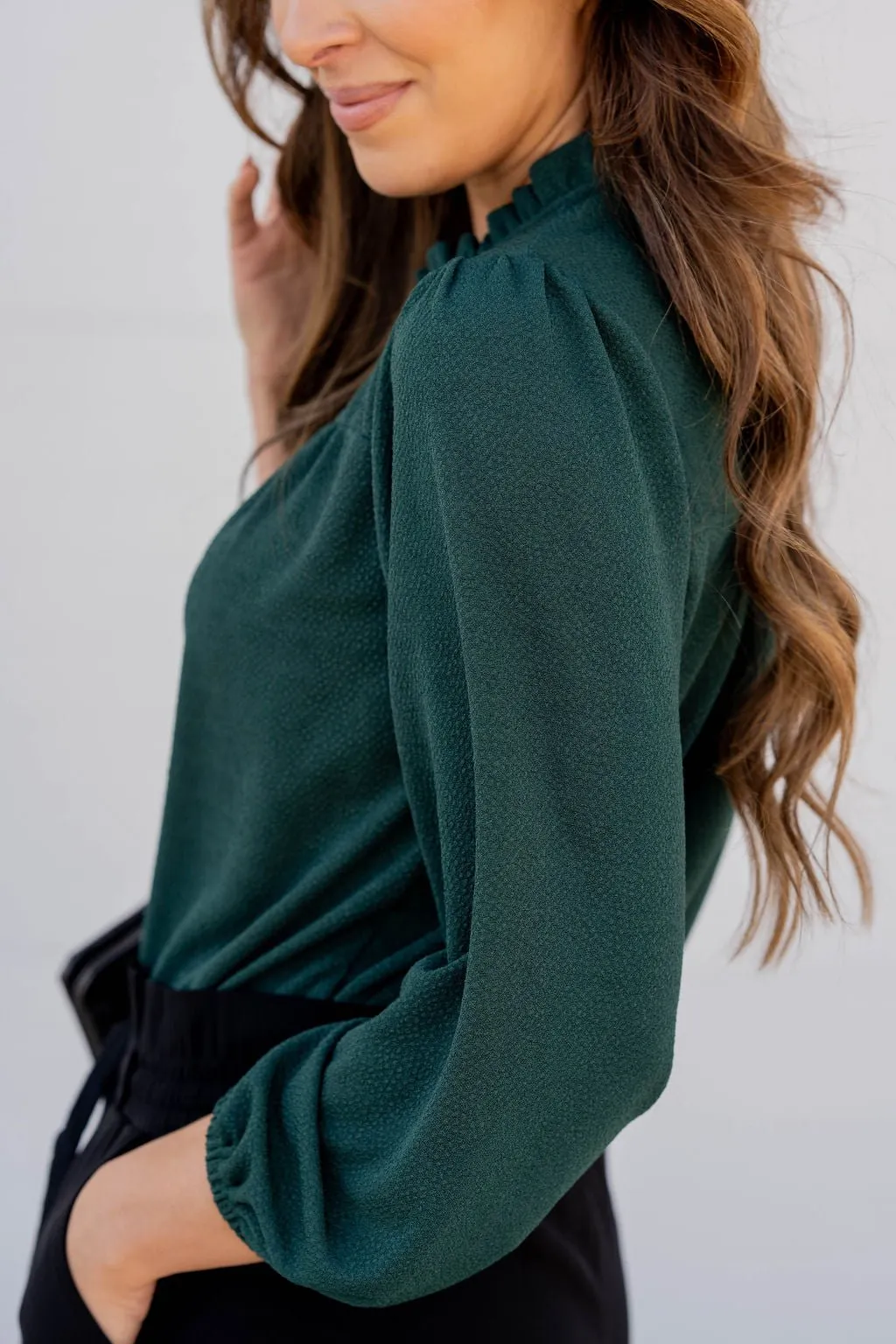 Subtle Textured Cinched Trim Blouse