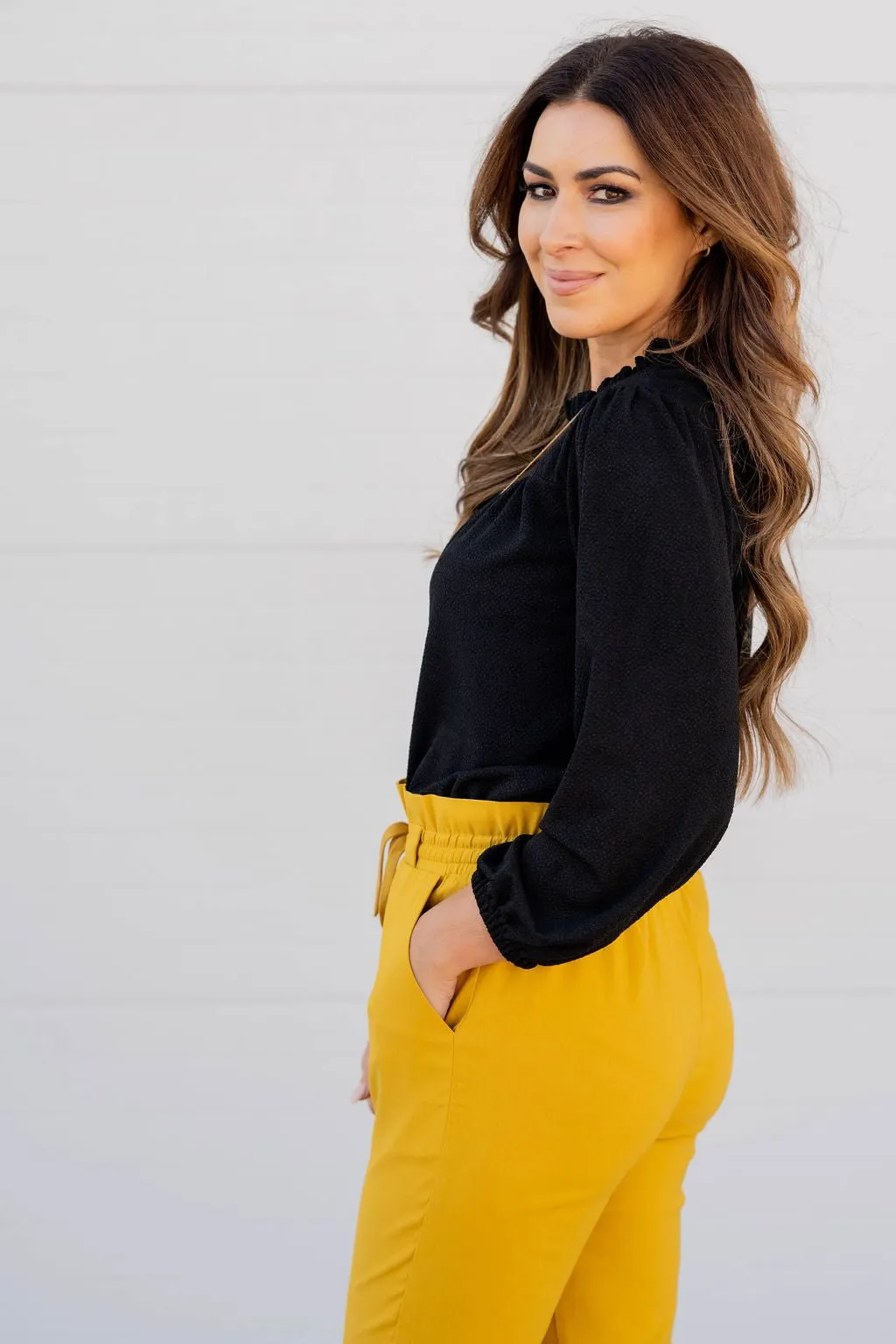 Subtle Textured Cinched Trim Blouse