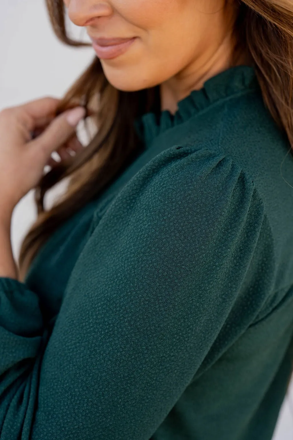 Subtle Textured Cinched Trim Blouse