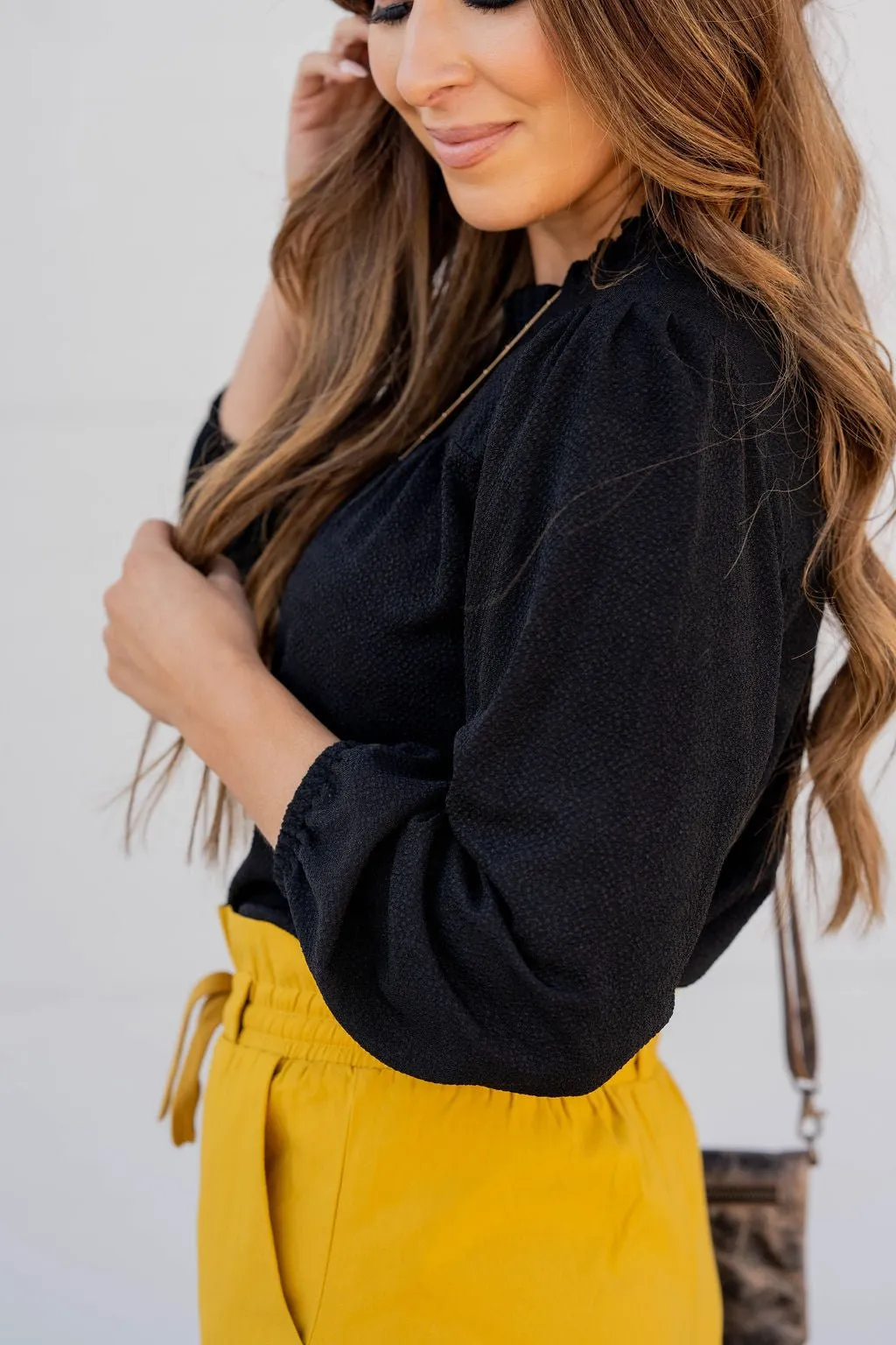 Subtle Textured Cinched Trim Blouse