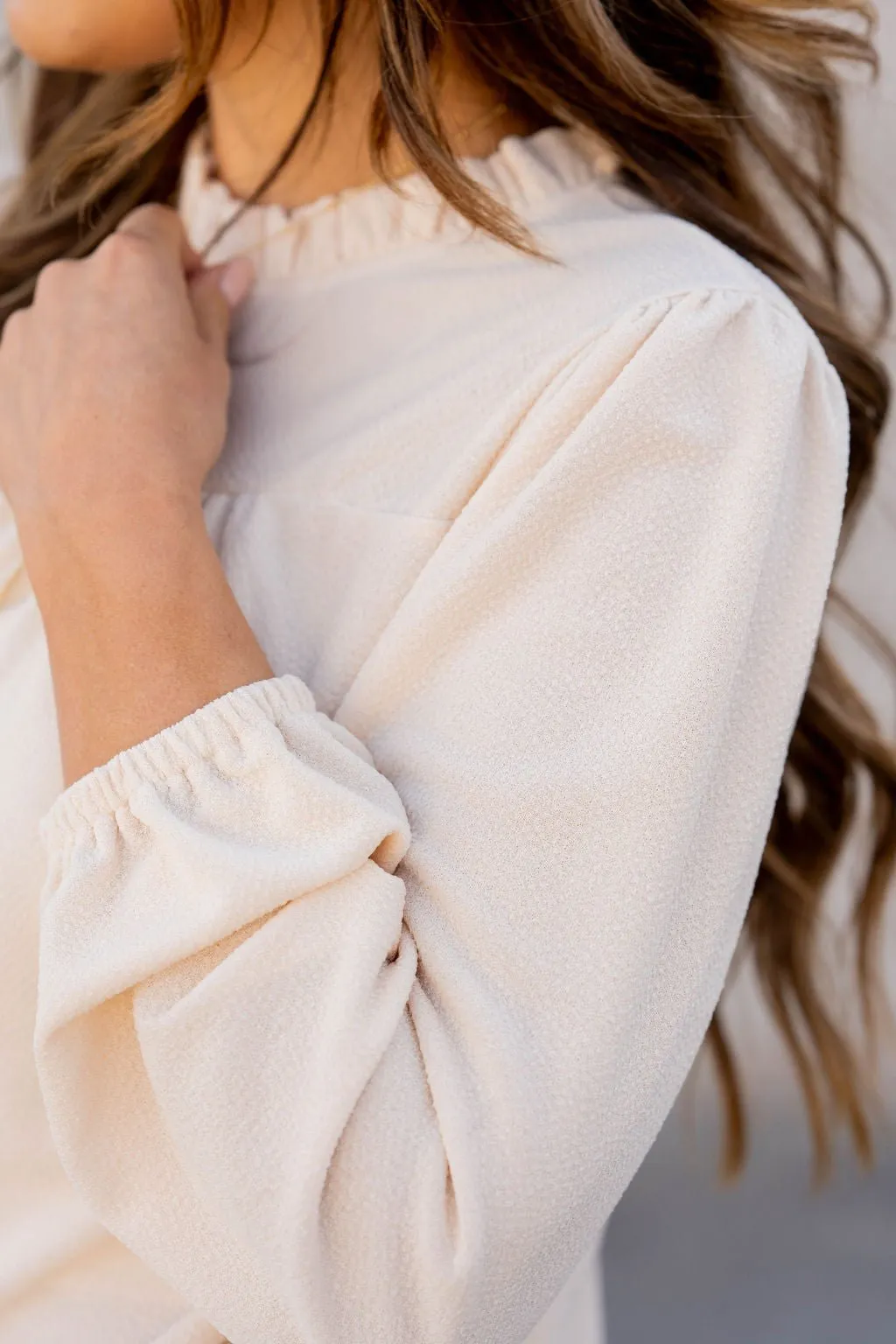 Subtle Textured Cinched Trim Blouse
