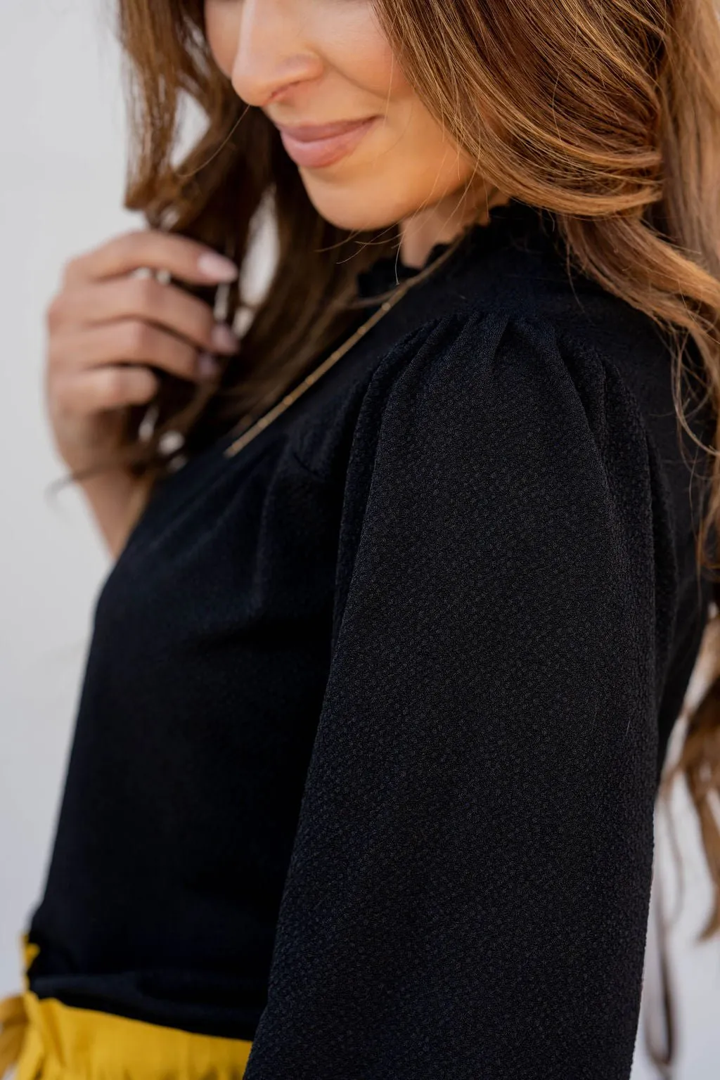Subtle Textured Cinched Trim Blouse