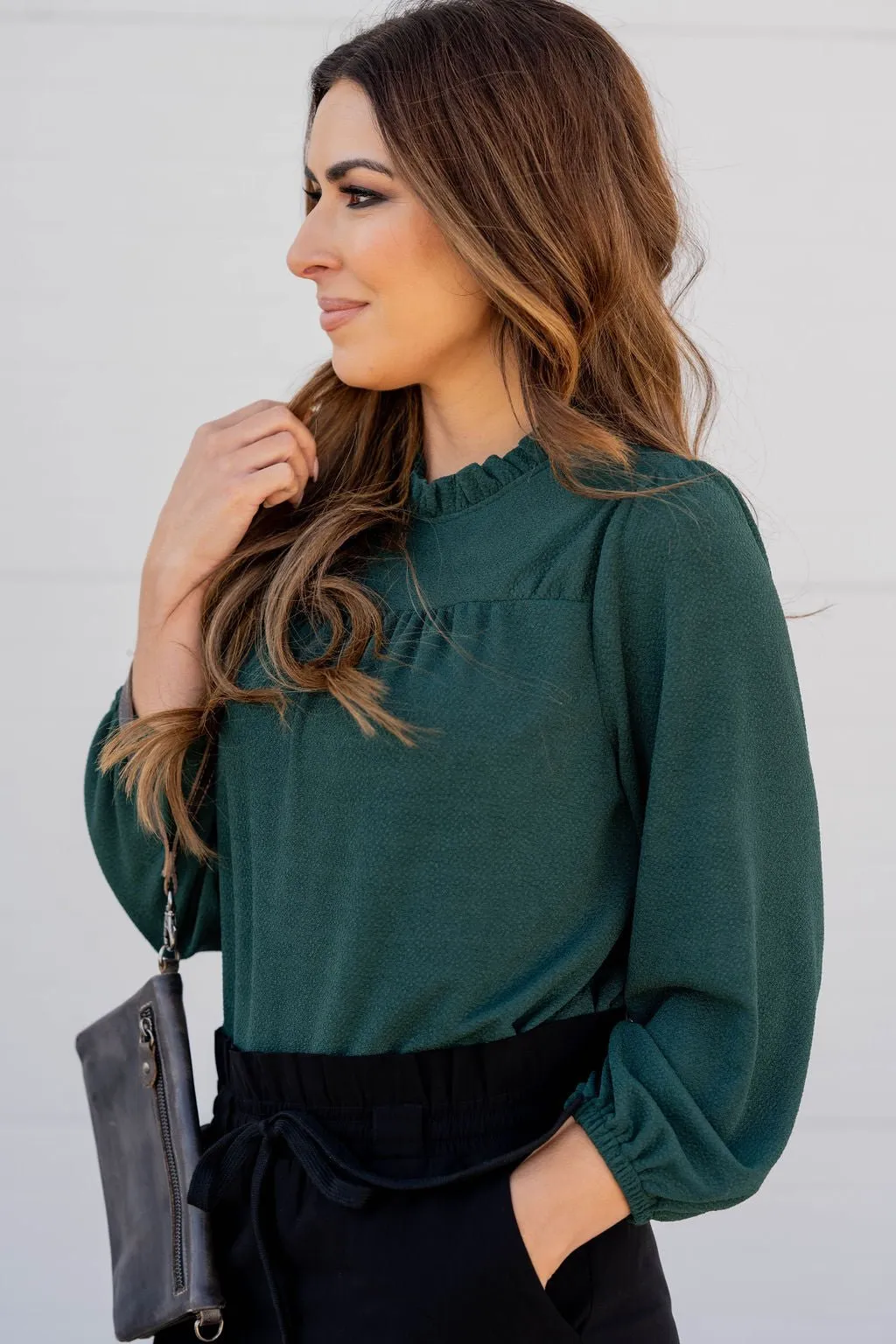 Subtle Textured Cinched Trim Blouse