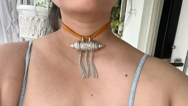 thread cotton Handmade choker adjustable length necklace haldi yellow